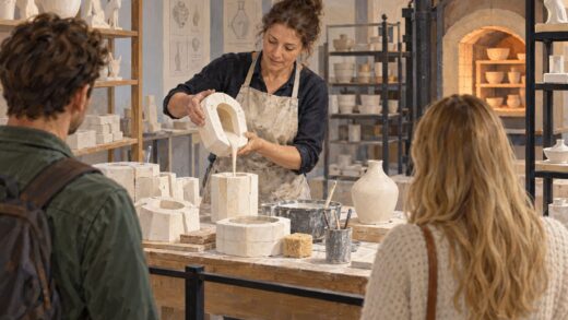 Symboliczny pokaz ręcznej pracy przy porcelanie w ćmielowskiej pracowni